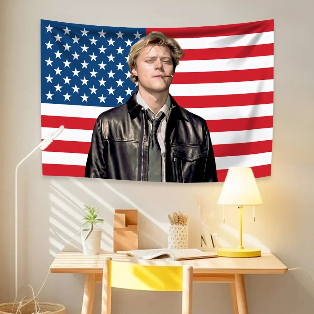 Customized Indoor Rectangle Polyester Printed JJ Outer-Banks Pink-White Flags-America Flag Tapestries/Colors-Red/White/Pink/Multicolor