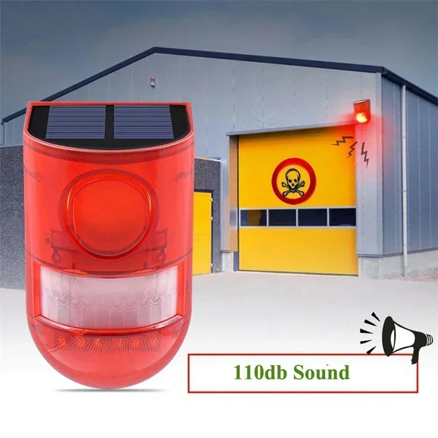 Newest Solar Infrared Motion Sensor Alarm with 110db Siren Strobe Light for Home Garden Carage Shed Carvan Security Alarm System