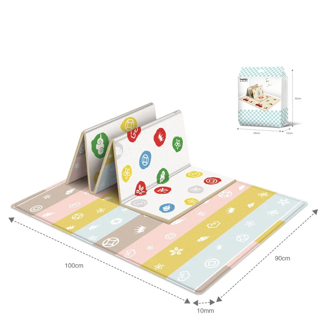 Baby Folding Mat, Large Tummy Time Folding Baby Crawling Mat Outdoor or Indoor Use, Portable Cute Double Sides Crawling Mats