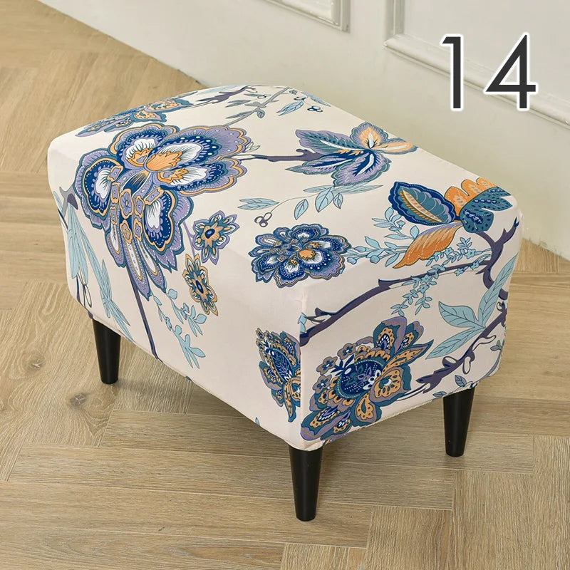 Rectangle Shaped Polyester Elastic Spandex Stretch Ottoman Slipcovers/Colors-Multicolor/Red/Floral/Black/Orange/Beige/Gray