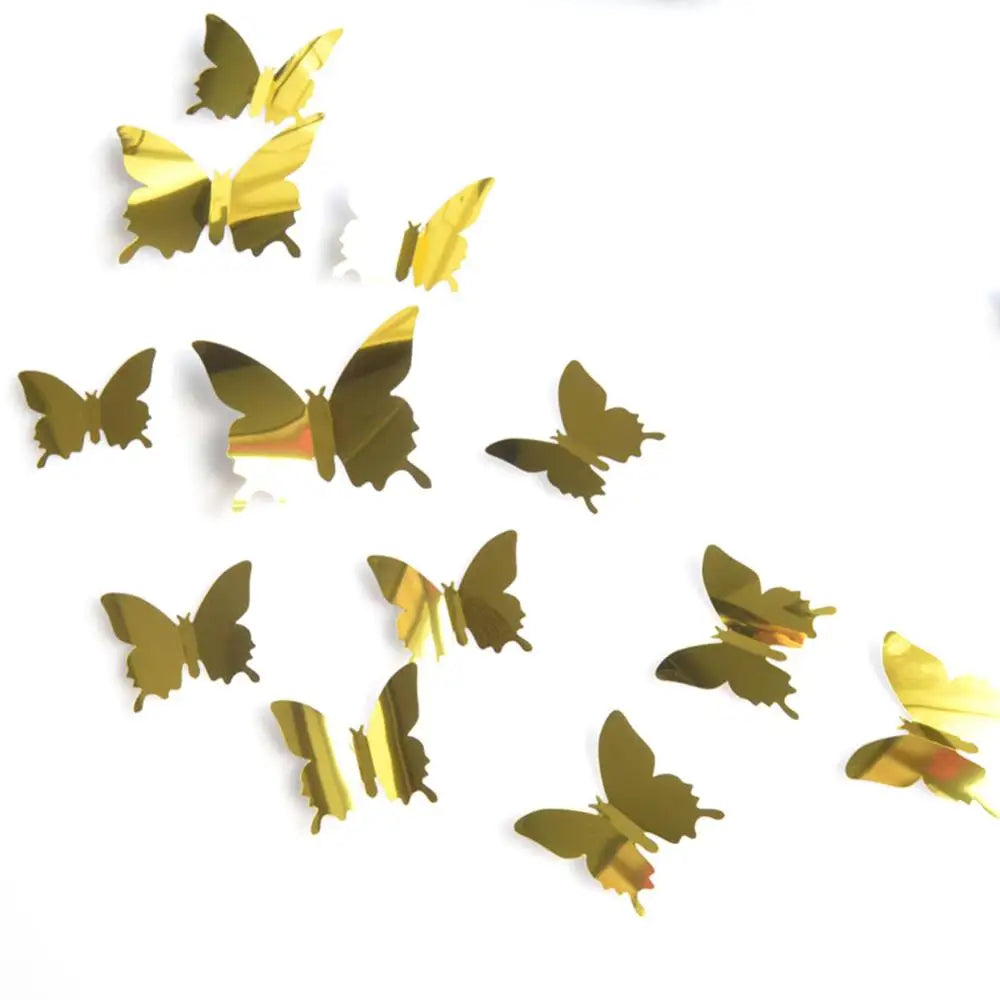 12Pcs/ 3D Butterfly Mirror Wall Decals/ Removable/Colors-Purple/Blue/Gold/Silver