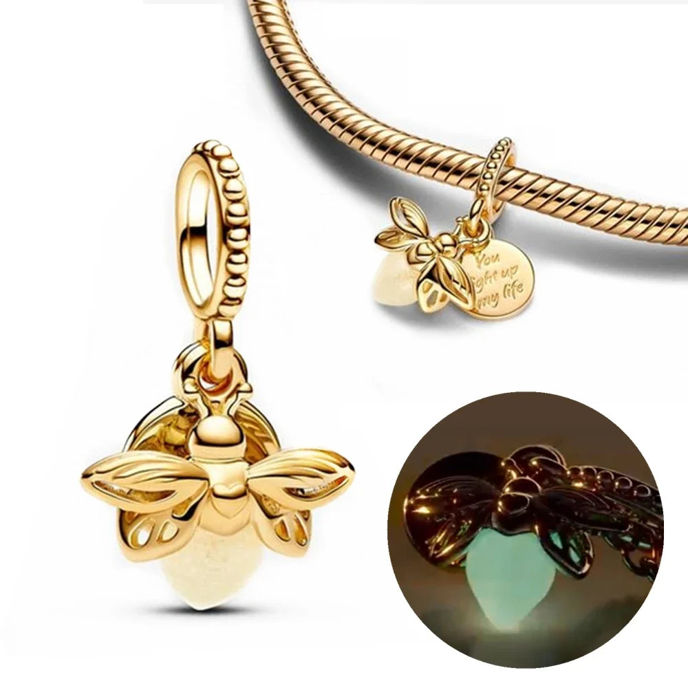 925 Sterling Silver Firefly Charms Beads Glow in The Dark Pendant Fit Original Bracelet Fine Jewelry Love Gifts Diy for Women