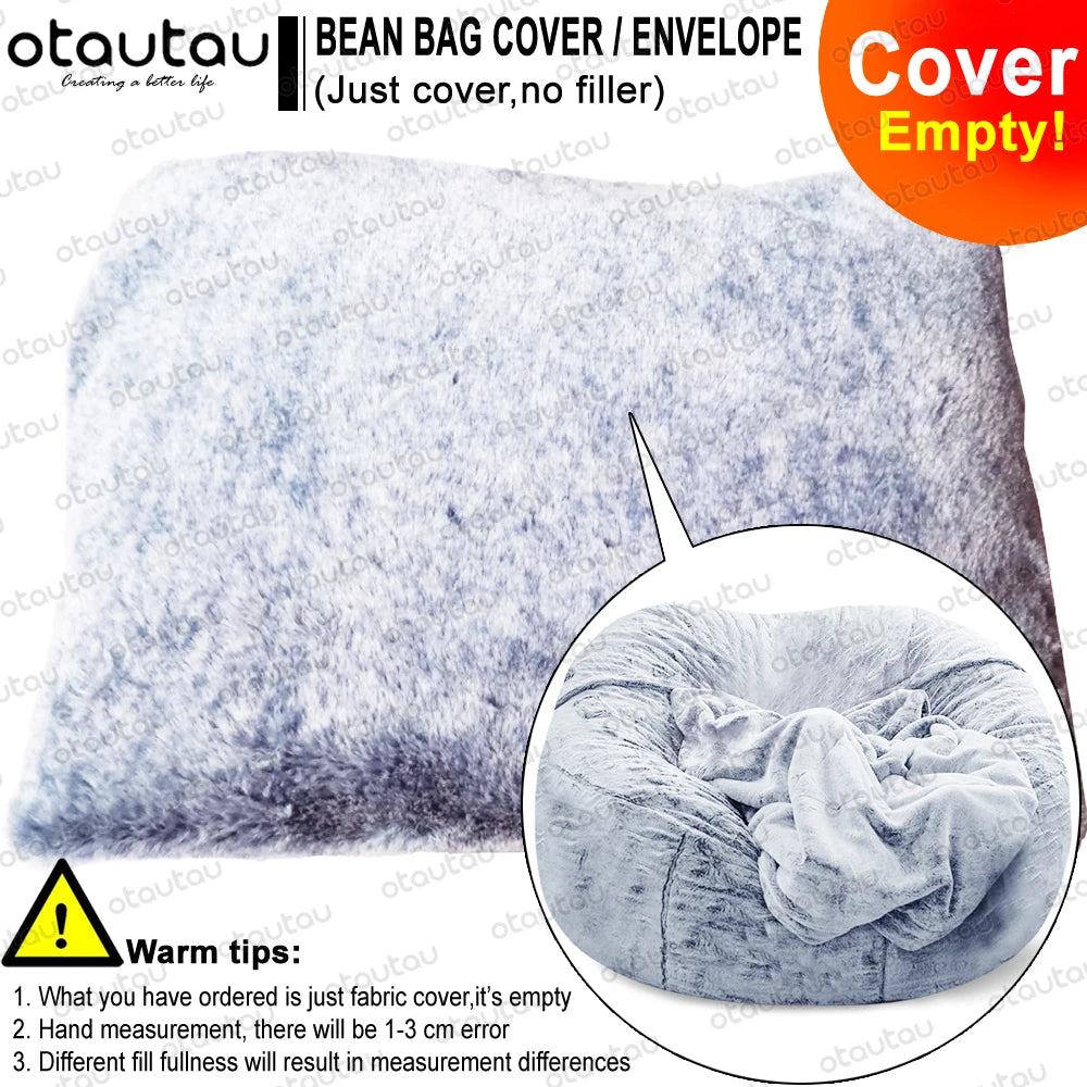 OTAUTAU Velvet Giant Bean Bag Chair Outside Slipcover/Size: 200cm x 230cm(78''dia)/Colors-Gray/White/Pink
