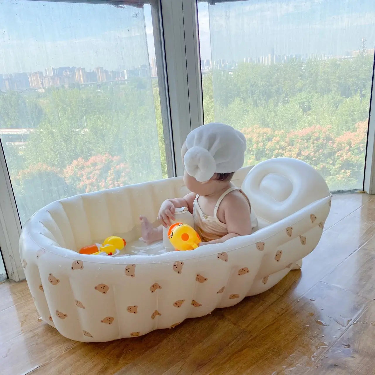 Newborn Babies-Preschooler Foldable PVC Soft Inflatable Bathtubs/Ages: Newborn 0-3 Years Old/ Colors-Animals/Khaki Bear/Rabbit/Love Bear/Olive/Little Bear Head/Tiger