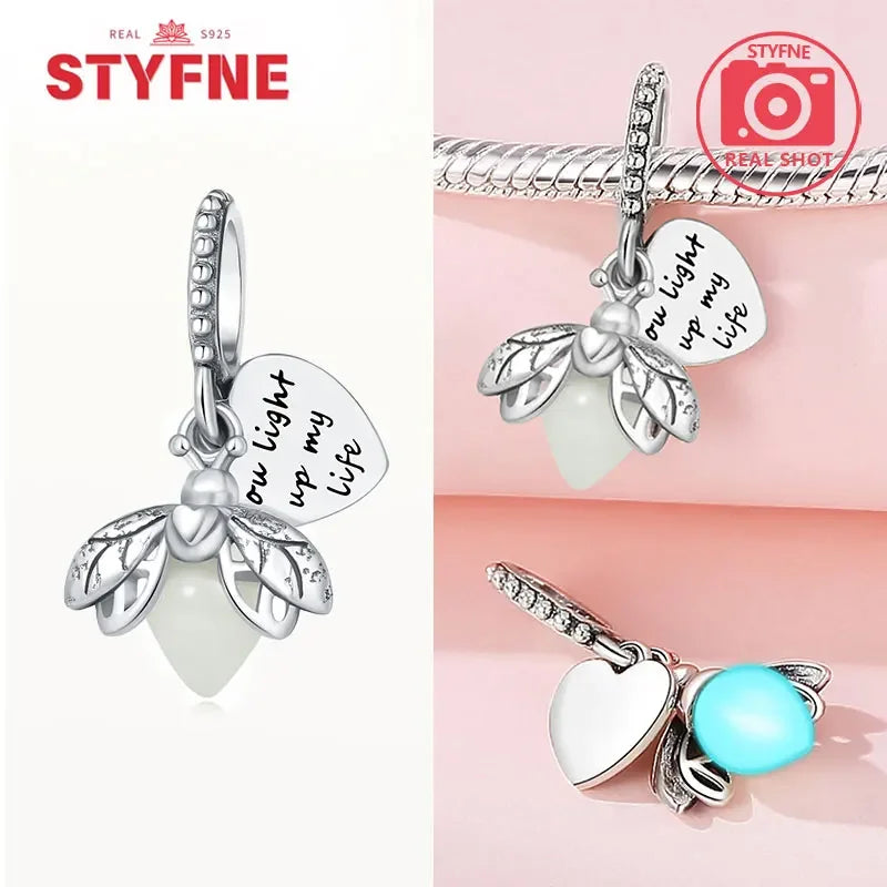 925 Sterling Silver Firefly Charms Glow in The Dark Pendant For Original Bracelet for Women fine Jewelry Love Gifts Diy