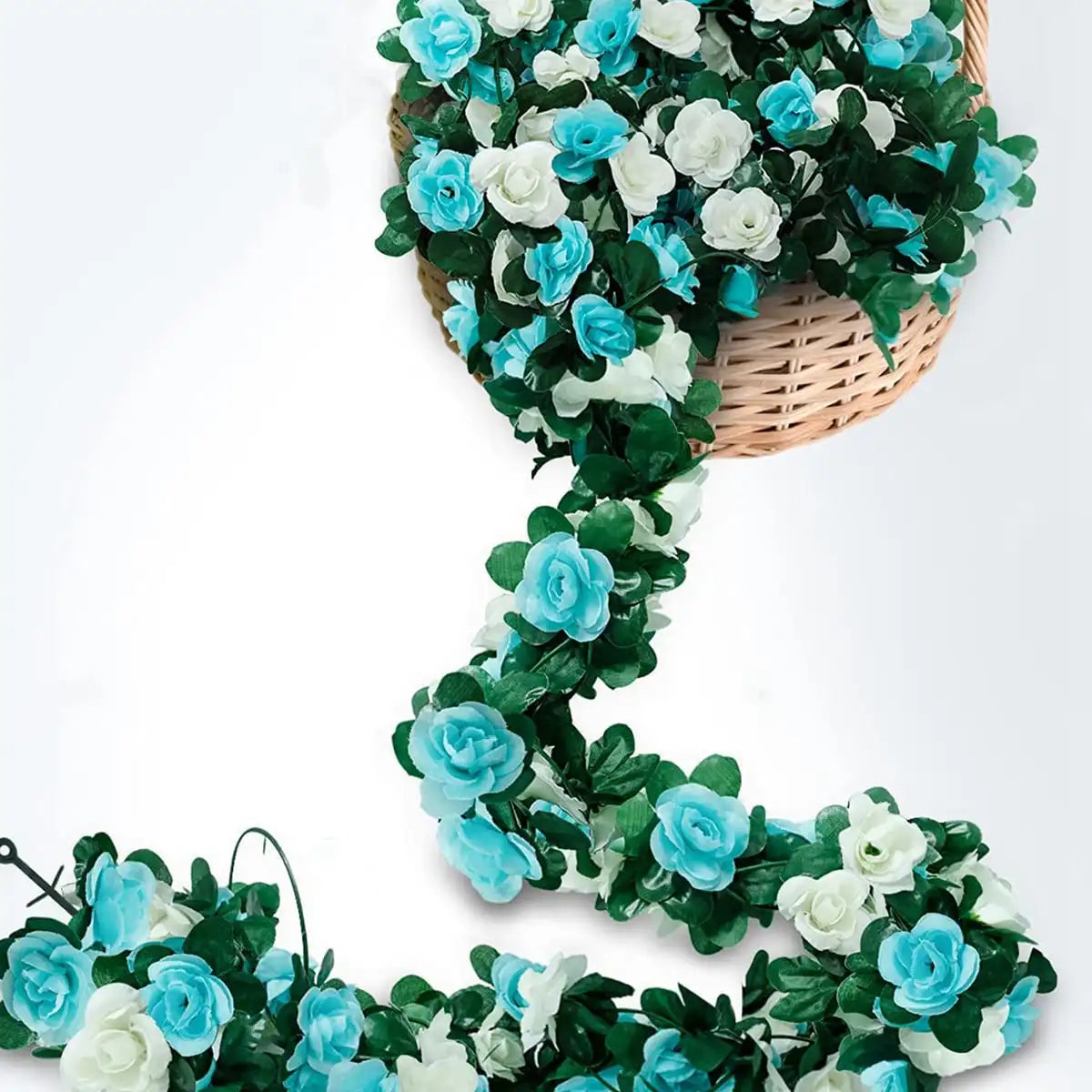 Plastic Artificial Climbing Flowering Silk Rose Vines/Colors-Light Blue/Red Rose/Deep Blue/Black/Light Purple/Champagne/Deep Pink/Orange/Plum/Beige/Light Blue/Burgundy