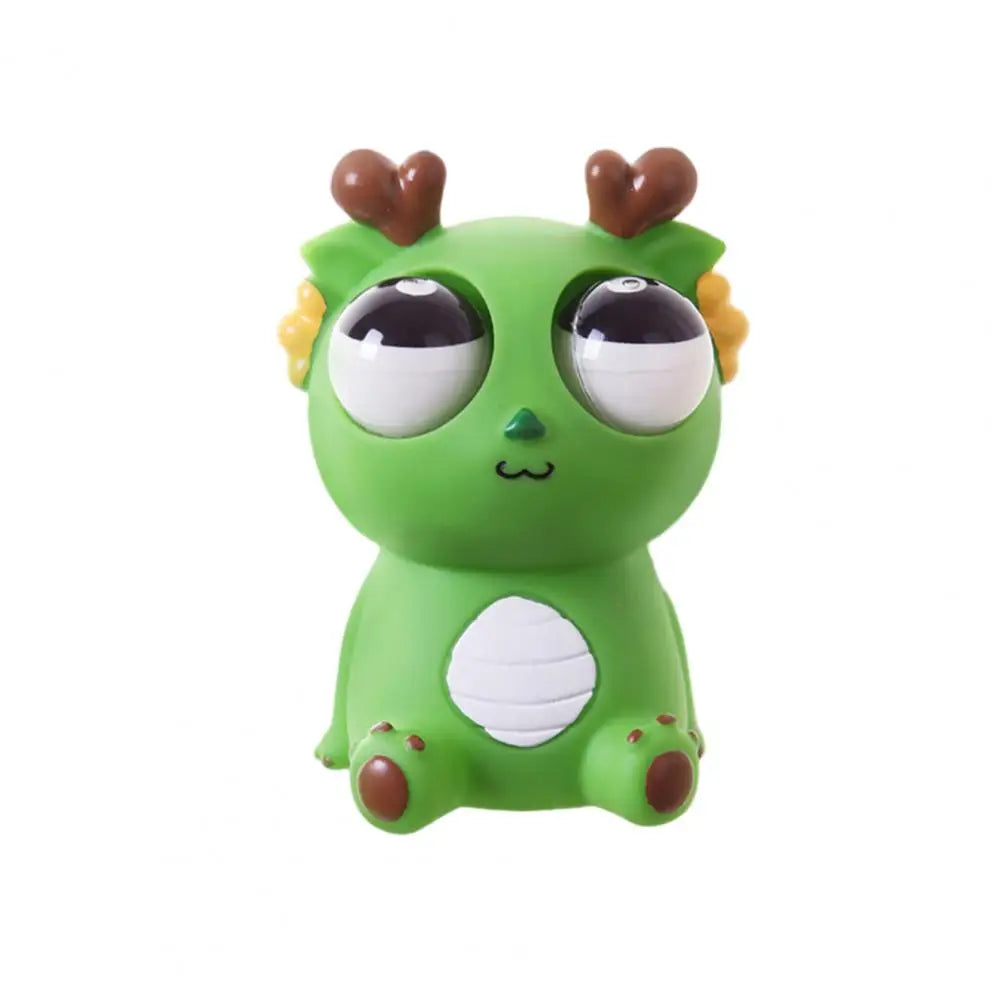Soft Plastic Squeezable Funny Bulging Eyeball Cartoon Baby Dragon Figures Pinchable Anxiety-Stress Relief Toys/ Ages: 3-18 Years Old Adults/Multicolor/Black/Green/Blue/Red/Yellow/Dots/Animal