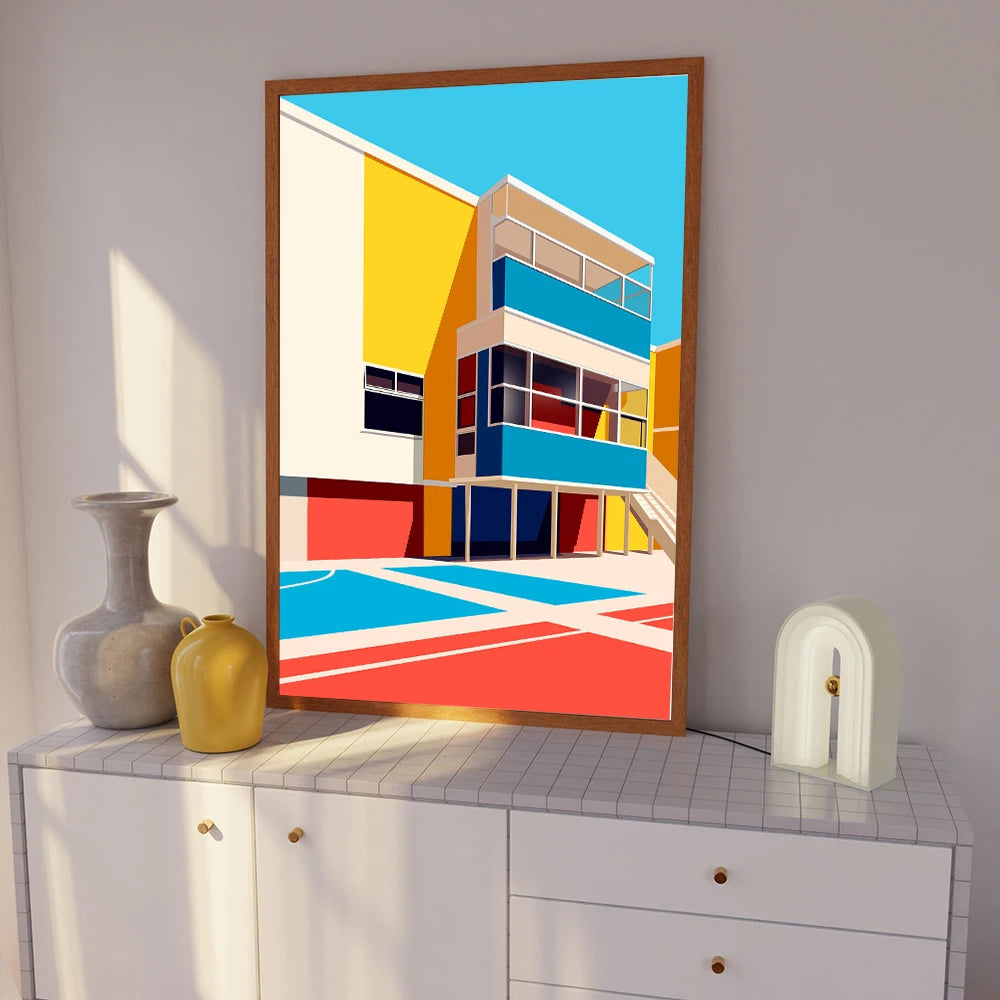 Modern Rectangle Canvas Frameless Mirrored Colorful Waterproof Ink Game Balcony-Poolside Rooftop Giclee Abstract Wall Prints/Colors-Multicolor/Blue/Red/White