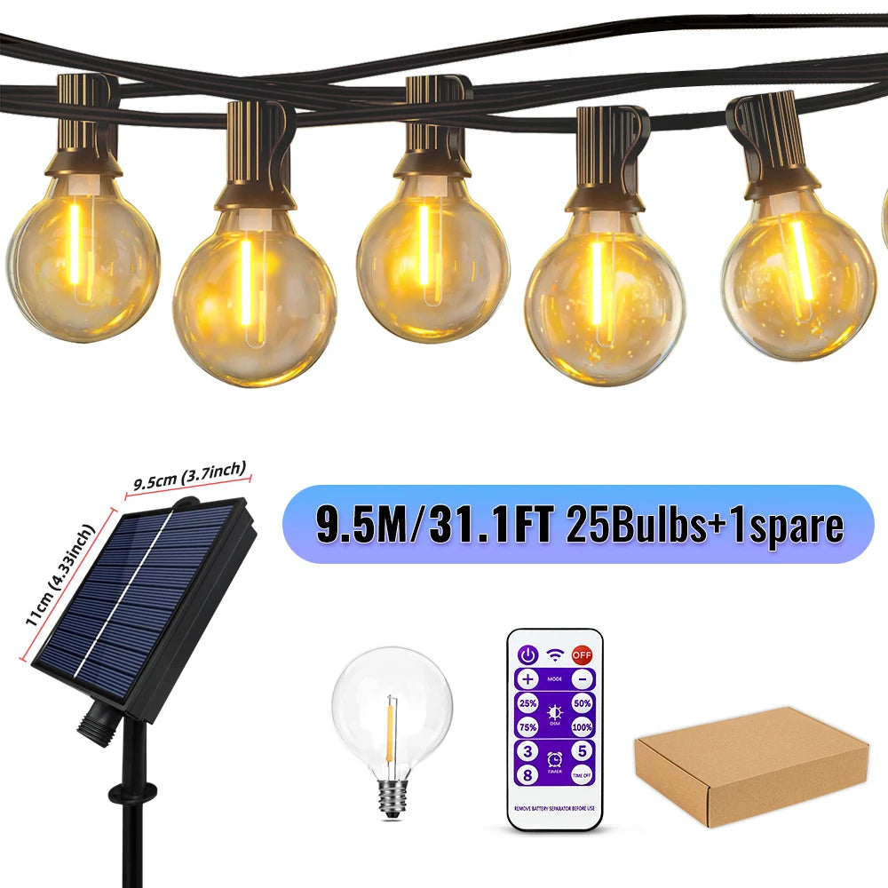 Indoor-Outdoor G40 Waterproof-Shatterproof Globe 8 Light Modes Solar String LED Warm Lights/ Colors-Black Yellow/ White/Multicolor
