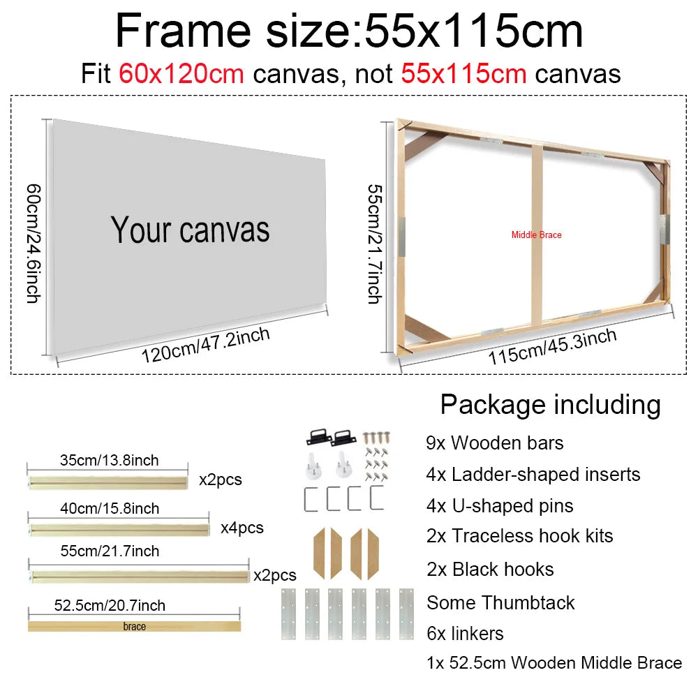 Unisex DIY Craft Single Rectangle Nature Wood Frames For Canvas Oil-Water Painting Kits /Colors-Brown/Beige