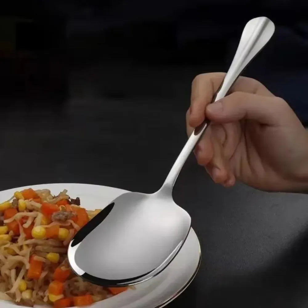 Kitchen Streamlined Design Silver Stainless Steel Serving Large Wide Flat Head Spoons