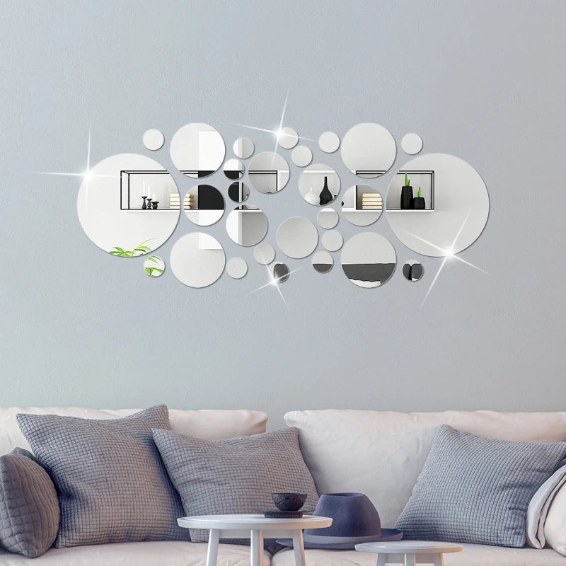 26pcs Classic Round Acrylic Mirror Wall Stickers/ Self-Adhesive/ Removable/Colors-Silver/Rose Gold/Red/Black/Yellow