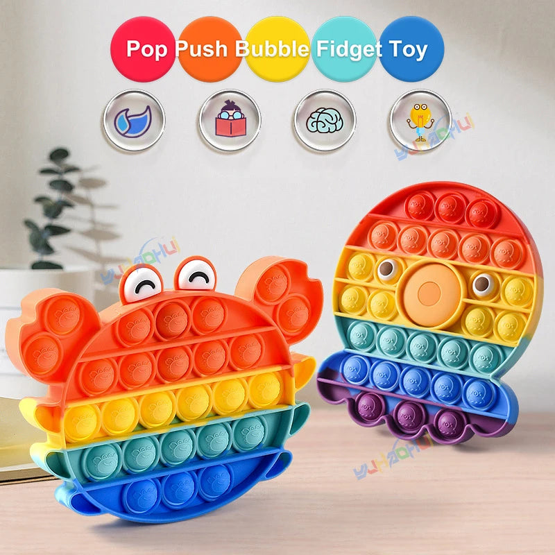 Rainbow Pop Push Bubble Fidget Sensory Toys/Colors-Rainbow/Multicolor/ Animal/Ages 3-9 Years and Older