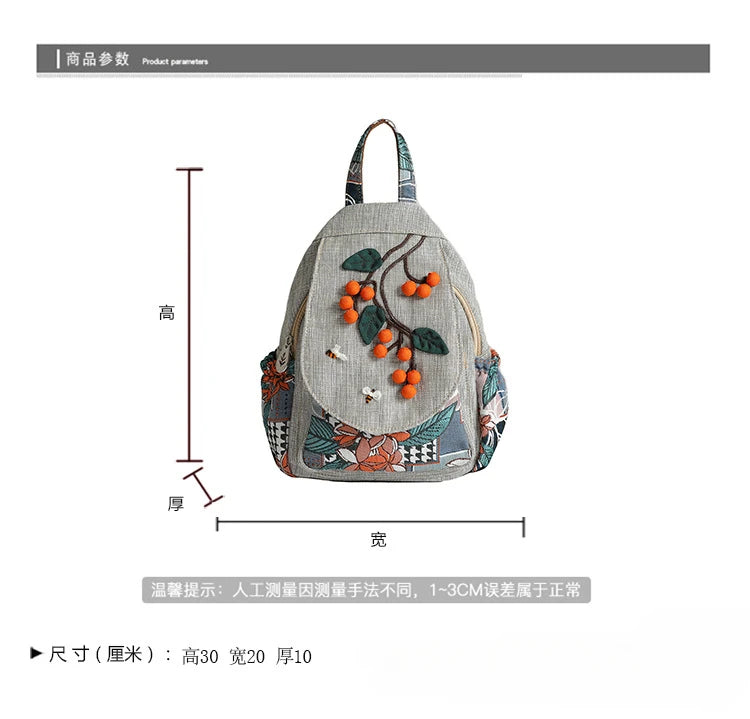 No-EN-Name-Null Women Large Lightweight Light Gray Polyester Fabric Mainland China Multicolor Floral Design Zippered External Front Pockets Back Zippered Shoulder Straps-Handle Single Compartment Travel Backpacks
