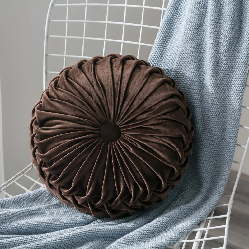 Velvet Round Pumpkin Shape Solid Throw Pillows/Colors-Beige/ Red/ Coffee/ Lake Blue/Navy Blue