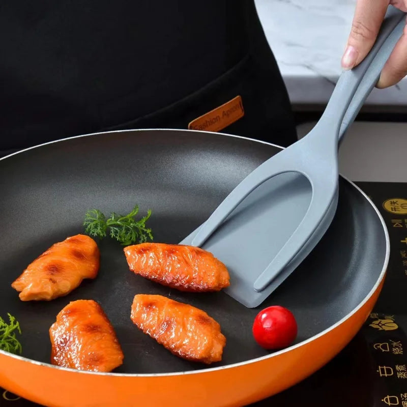 Kitchen Silicone Nylon Handle Non-Slip Two-In-One Frying Spatula Shovel-Clip Holder/Colors-Red/Gray/Black/Multicolor