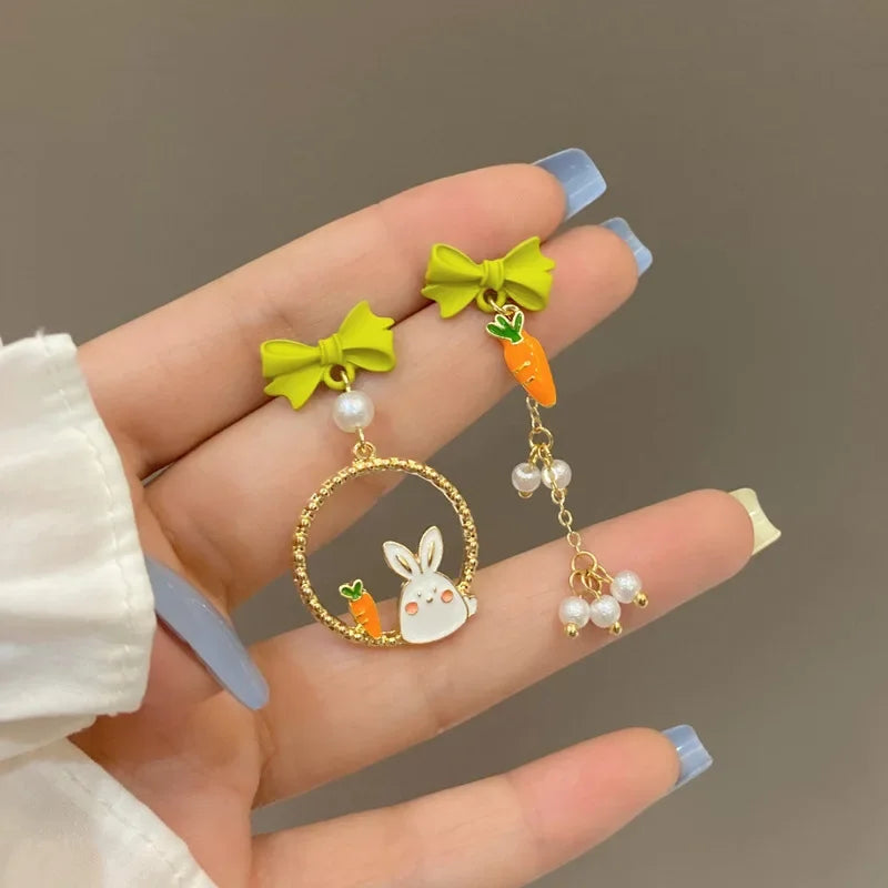 Women-Teen Girls Metal Long Tassel Asymmetrical Enamel Needle Cute Cartoon Cats Coffee-Teacup Dangle Drop Fine Imitation Earrings/Colors-Green/Multicolor/Geometric/Animals
