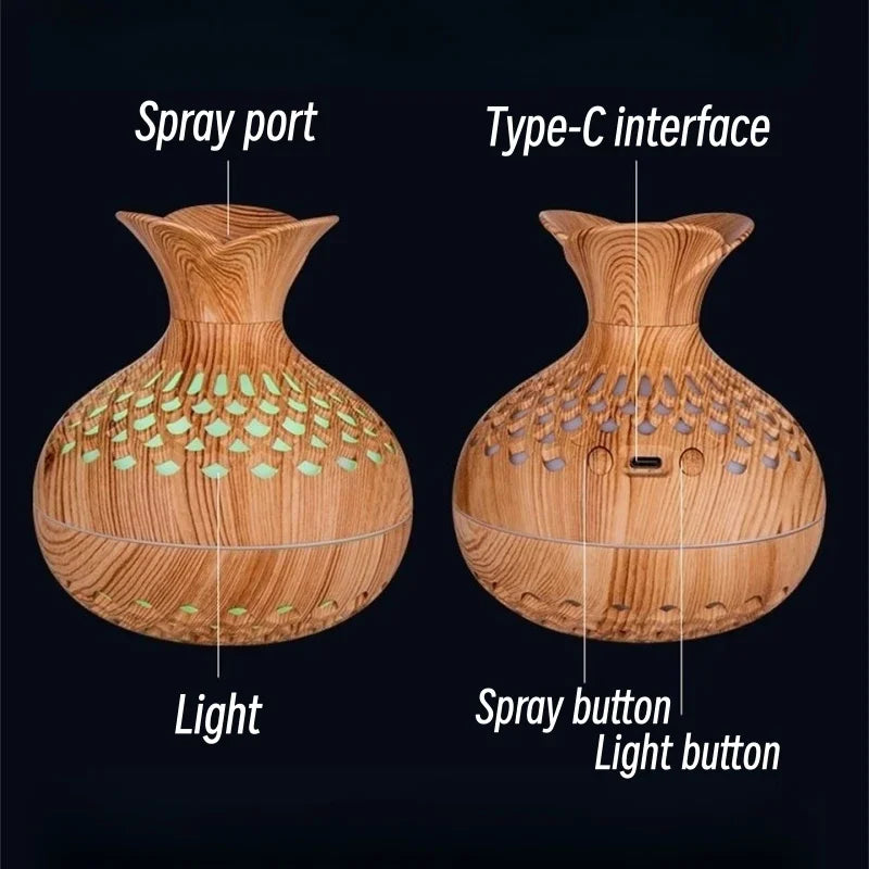 Warm Low Night Light Portable Tabletop 2 Spray Modes Wood Grain Air Delicate Water Mist-Heavy Fog Ultrasonic Oil Diffusers/Colors-Brown/Black