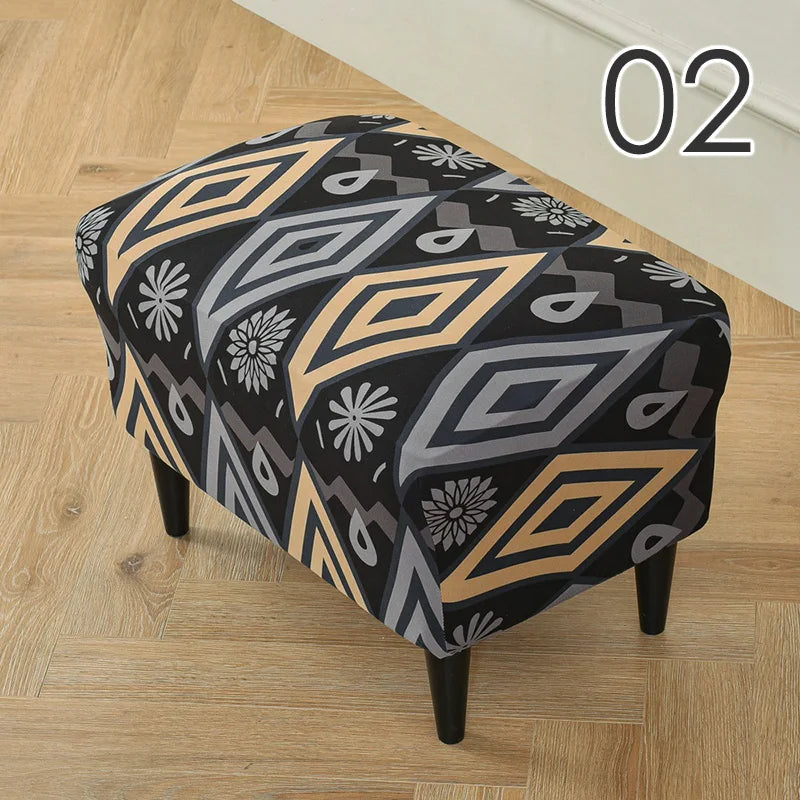 Rectangle Shaped Polyester Elastic Spandex Stretch Ottoman Slipcovers/Colors-Multicolor/Red/Floral/Black/Orange/Beige/Gray