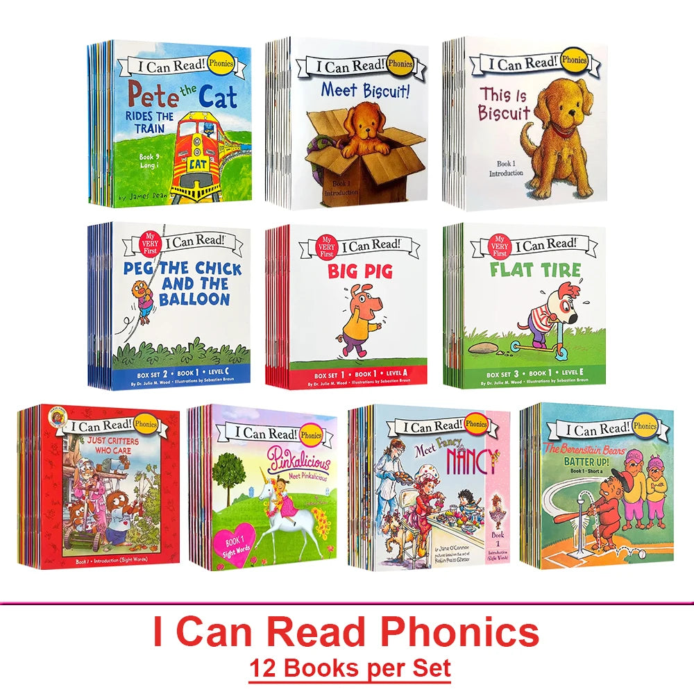 Kids 12 PCS Multicolor Paperback Educational My Very First English Picture Books-I Can Read Phonics Sets/ 12 Pages Per Book/Ages: 3-12 Years Old
