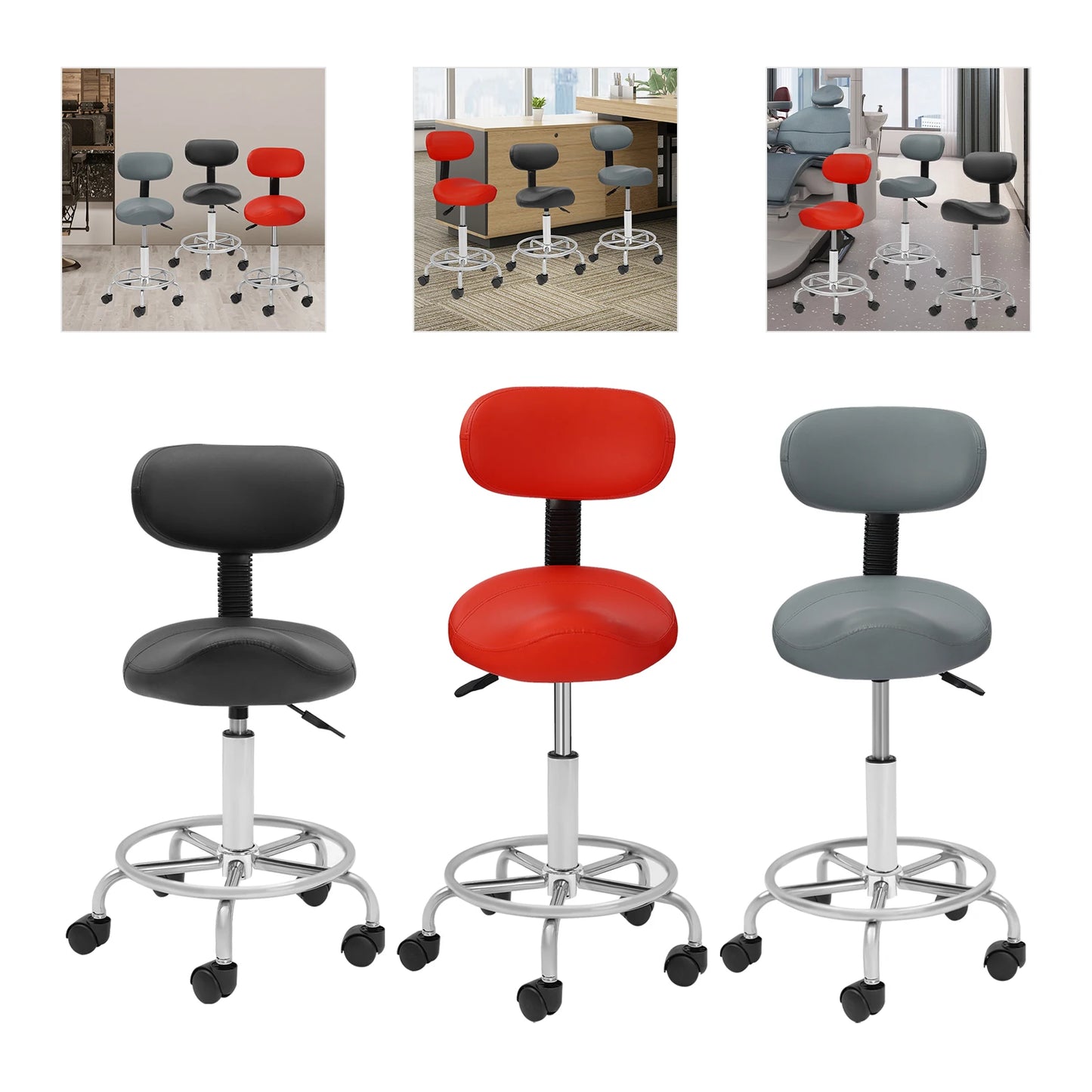 Faux Leather Adjustable Bar Backrest Stool / Colors- Red/ Black/ Grey