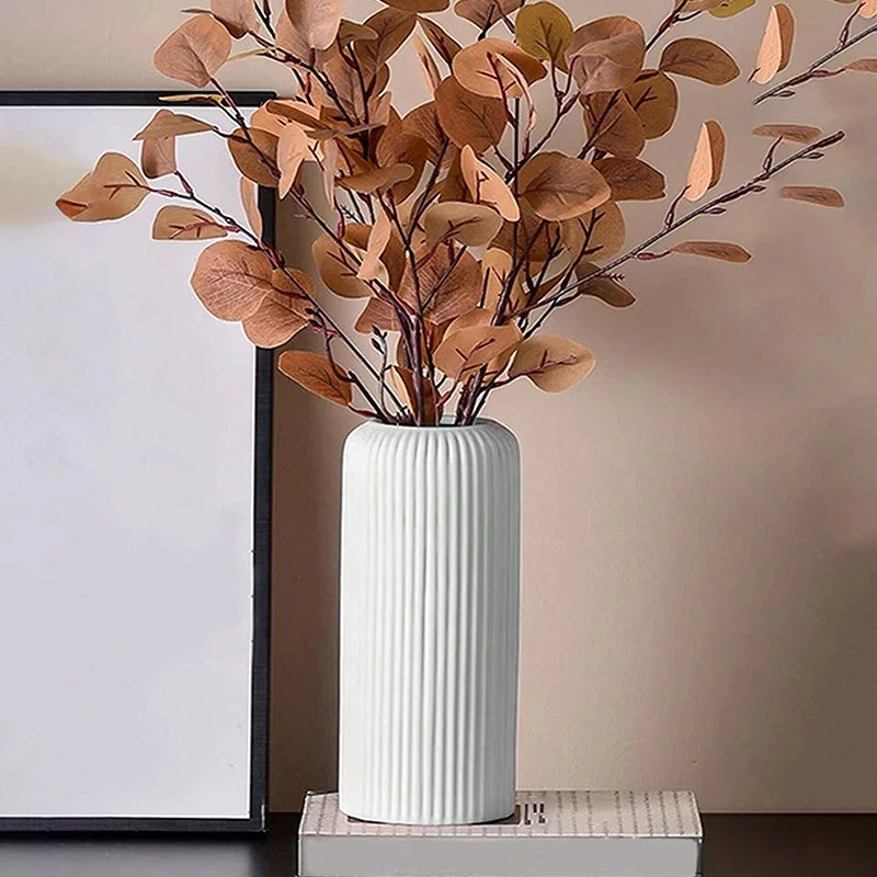 Striped Ceramic-Like Decorative Plastic Striped Vases/Colors-White/Black