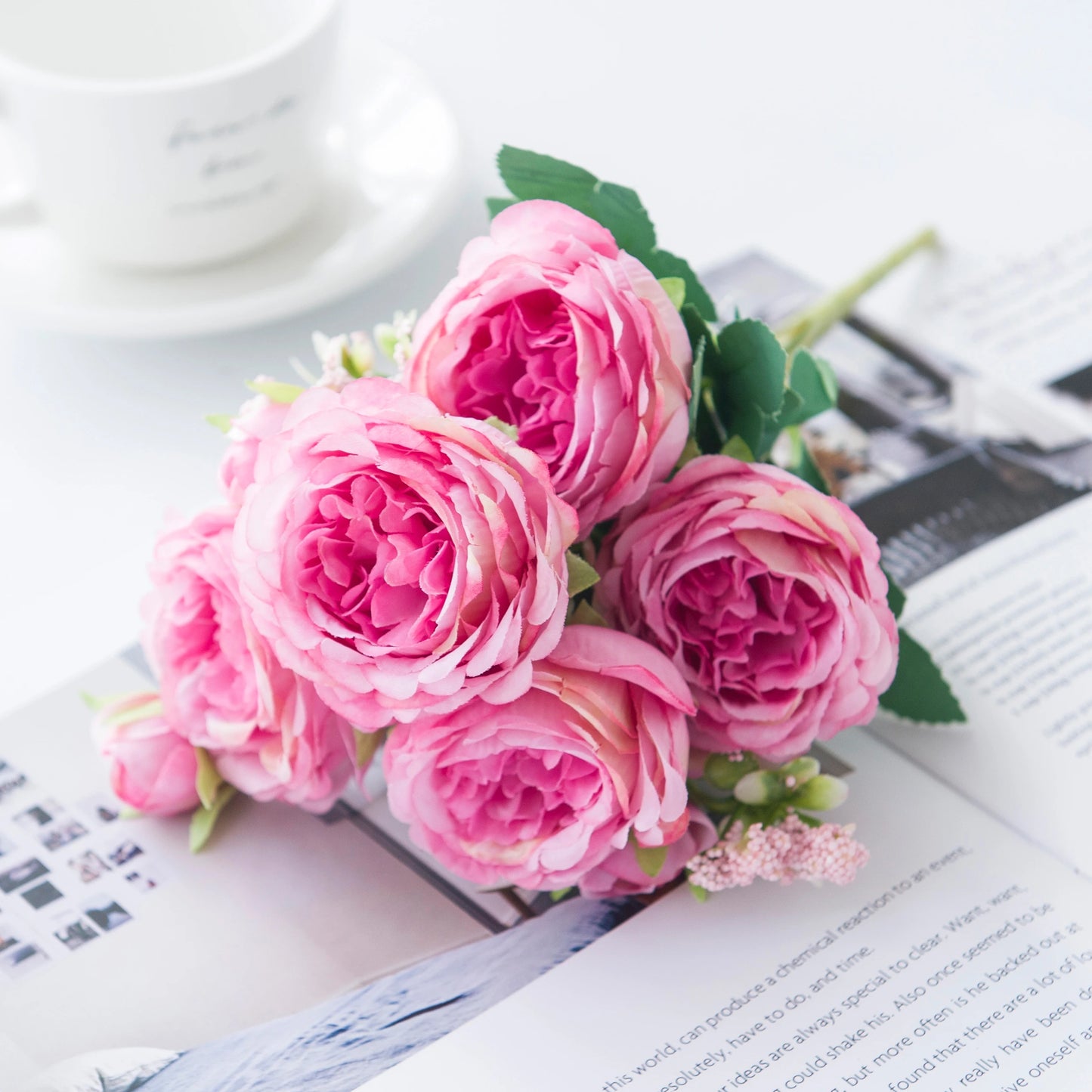 Indoor Artificial Silk-Plastic Flowering Peony Bouquets Plants/Colors-Rose Pink/Yellow/Light Pink/Blue/Dark Pink/White/Rose