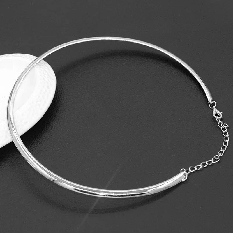Women Round Imitation Torques Stainless Steel Choker Collarbone Necklaces/Colors-Gold/Silver