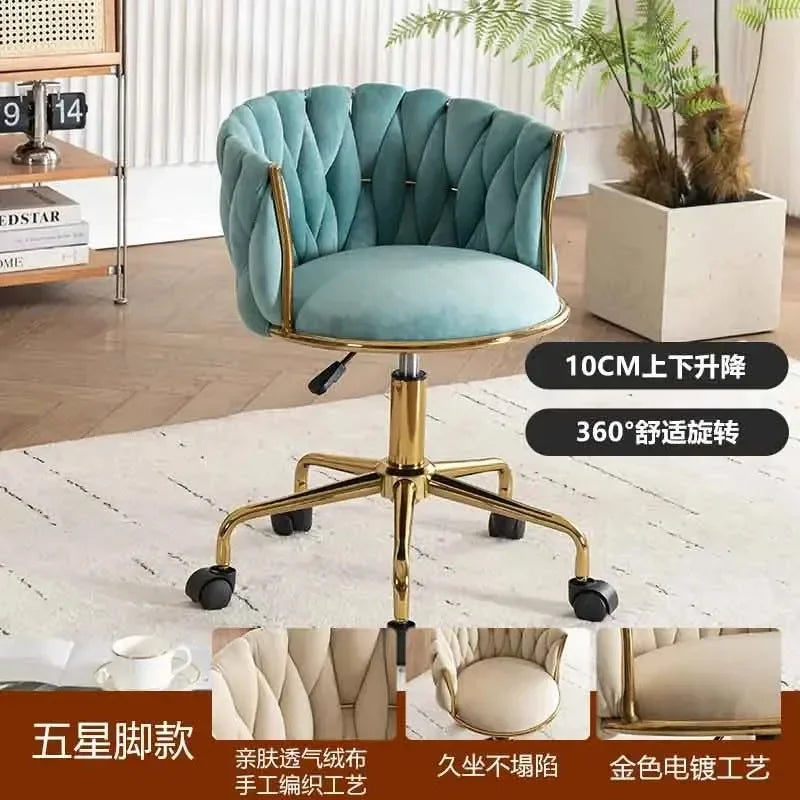 Upholstered Polyester Italian Style Ladies Bedroom Makeup Flannel Cushions Chairs w/ Steel Legs-4 Plastic Wheels/Colors-Beige/Pink/Blue/Black/Green/Gray