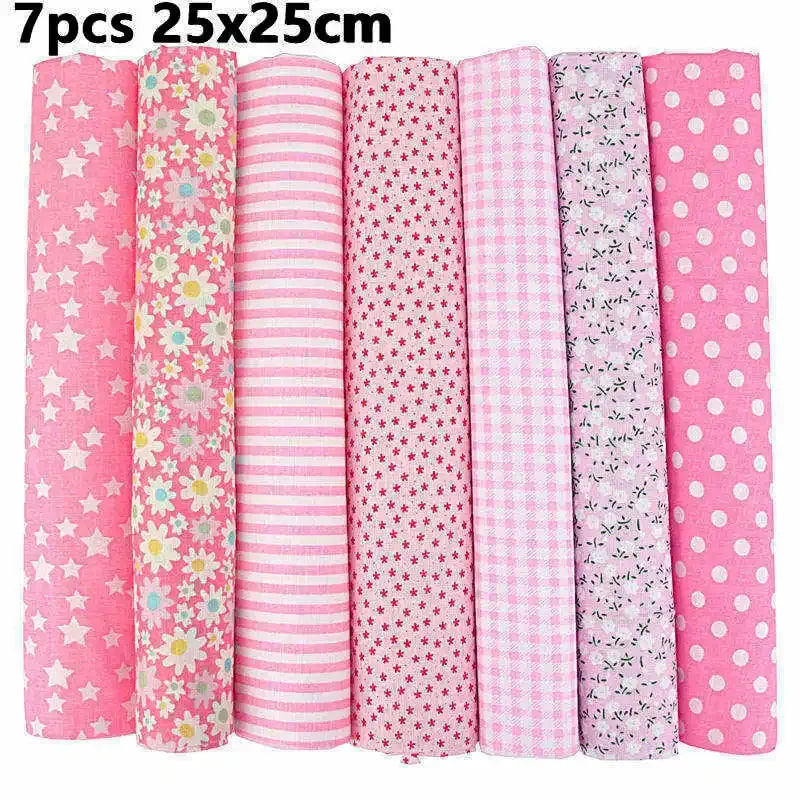 1-Set 7 Different Colors Handmade Anti-Static 100% Cotton Plain Dyed Woven Printed Quilting Brocade Fabric Squares/Colors-Multicolor/Floral/Animal/Orange/White/Gray/Red
