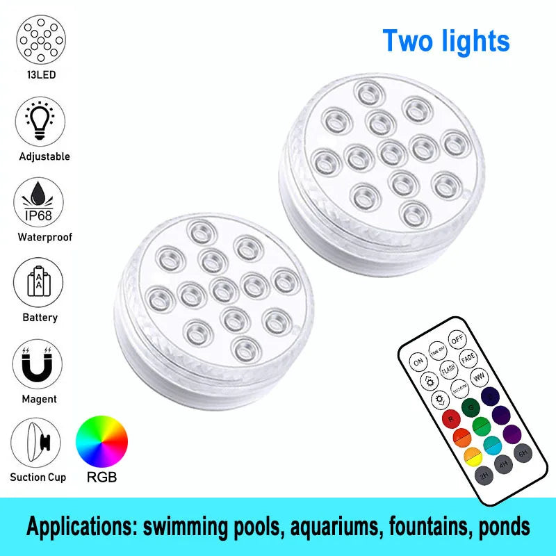 No-EN-Name-Null Outdoor Waterproof Remote Control Clear Plastic Round Transparent Shell 3 Modes Adjustable 16 LED Lights DC-Powered Magnetic Suction Cup Underwater Swimming Pool Floating-Submersible Lights/Colors-White/Clear/Multicolor