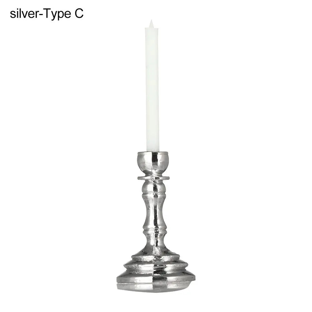 No-EN-Name-Null Teens-Adults Miniature Candelabra Gold-Silver Metal Alloy Candle Holders Dollhouse Accessories /18 + Years Old