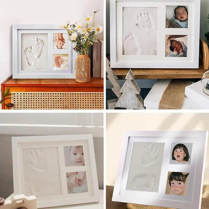 Unisex All Ages Babies-Pets MDF Wood Hand-Footprint Print Photo Frame Keepsake Kit/Ink Pad/Colors-Black/White/Beige