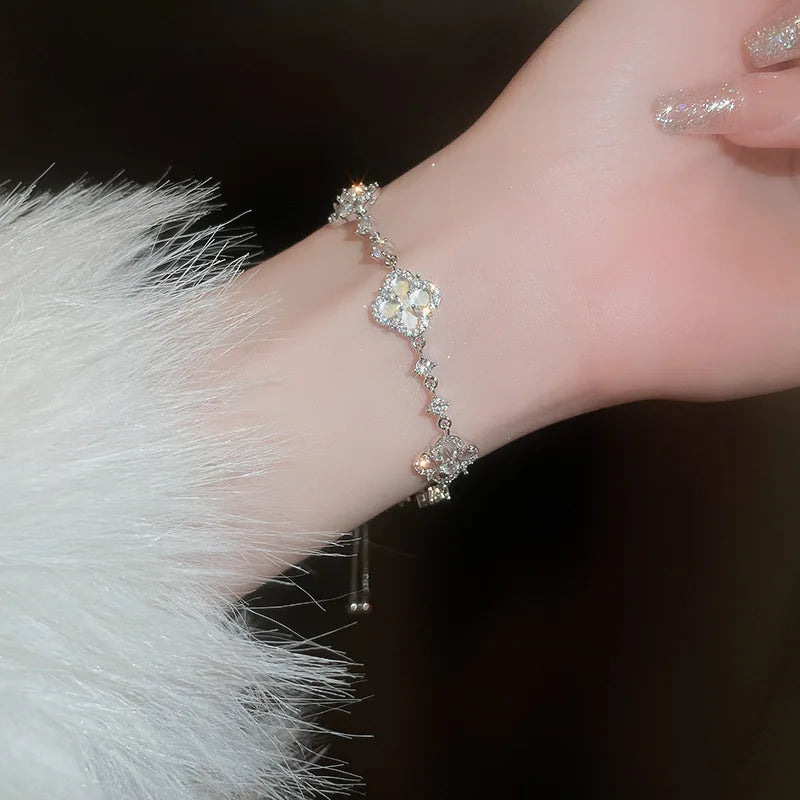 OMGD Women White Exquisite Imitation Copper Zircon Link Chain Tension Bracelets