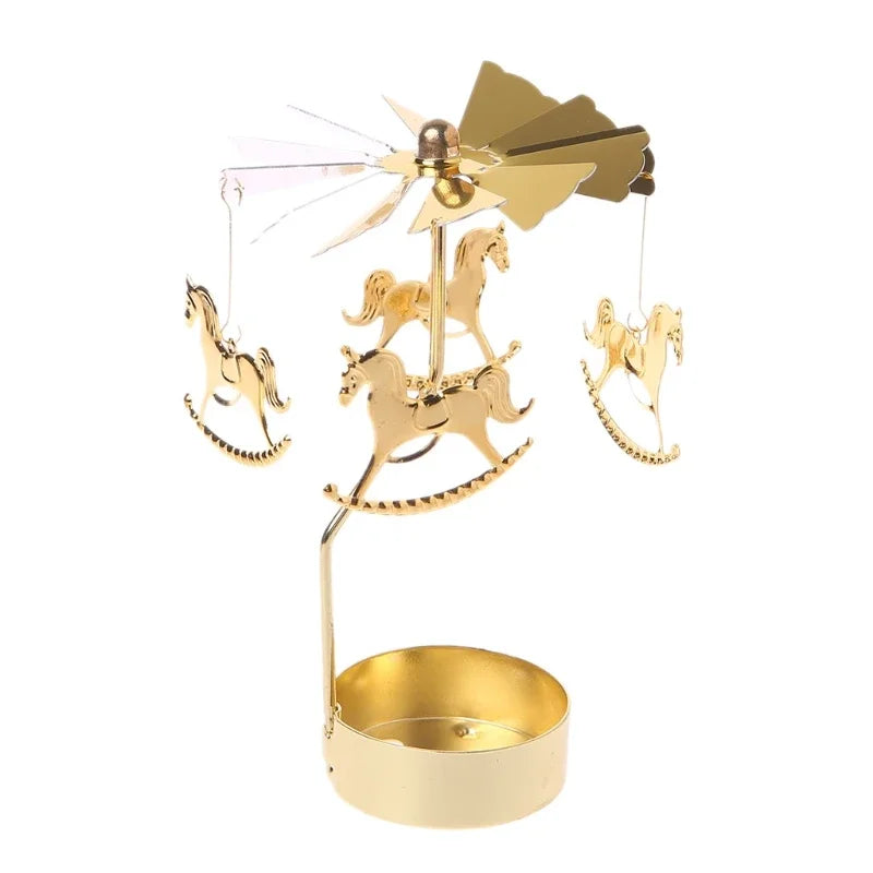 Gold Metal Rotating Fairies Flying Around Small Tealight Round Base Candleholders/No Candle/