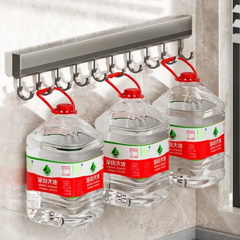 Kitchen Wall Mounted Sliver Gray Aluminum 4-10 Adjustable Inserted Rubber Rings Hooks Utensil Utility Racks/ Use Super Glue-Only Suitable For Smooth Non-Porous Surfaces