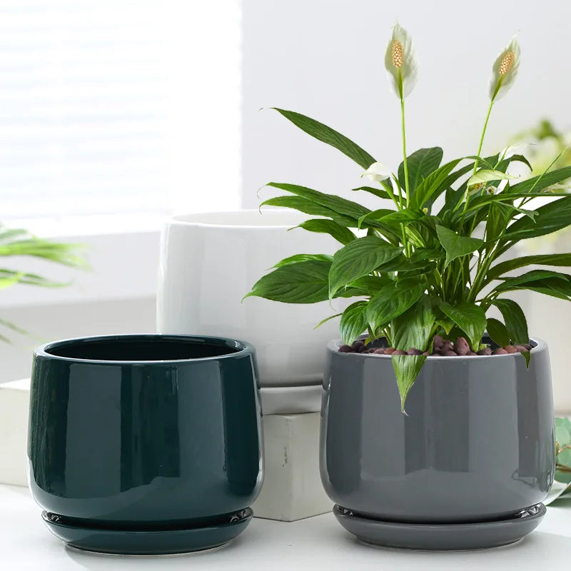 Ceramic Flowerpot Creative Large And Extra Large Flowerpot With Tray Household Balcony Nordic Simple Flowerpot Home Decoration
