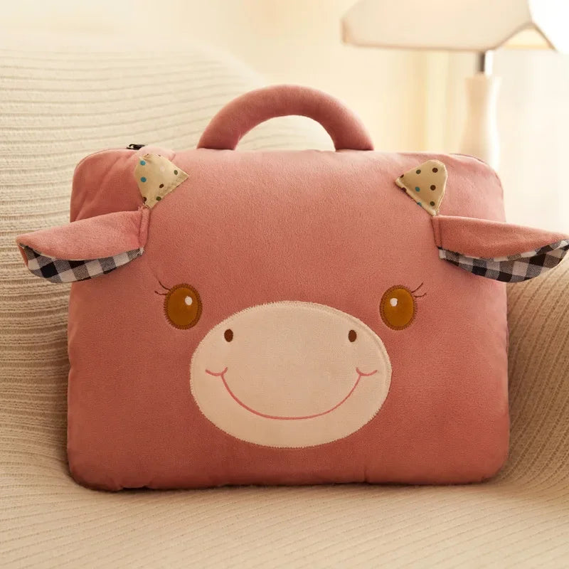 100% Polyester 2 in 1 Pillow Quilt Dual-Use Nap Animal Pillow W/ Multifunctional Folding Blanket