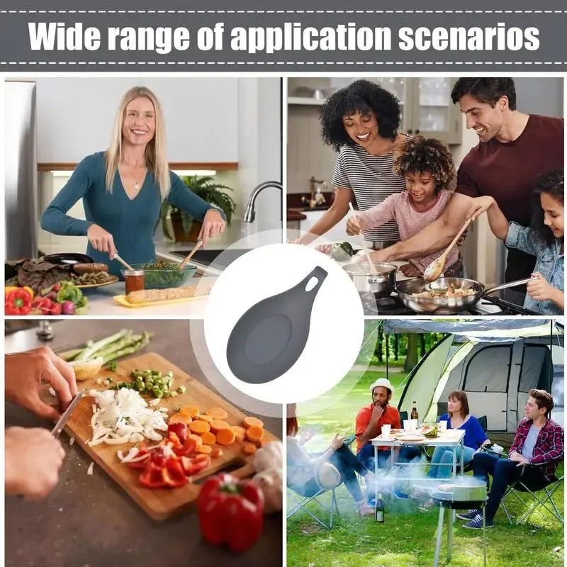 Kitchen 3 PCS Set Black Heat-Resistant Stainproof Durable Large Silicone Spoon Rest/With Hook Hole