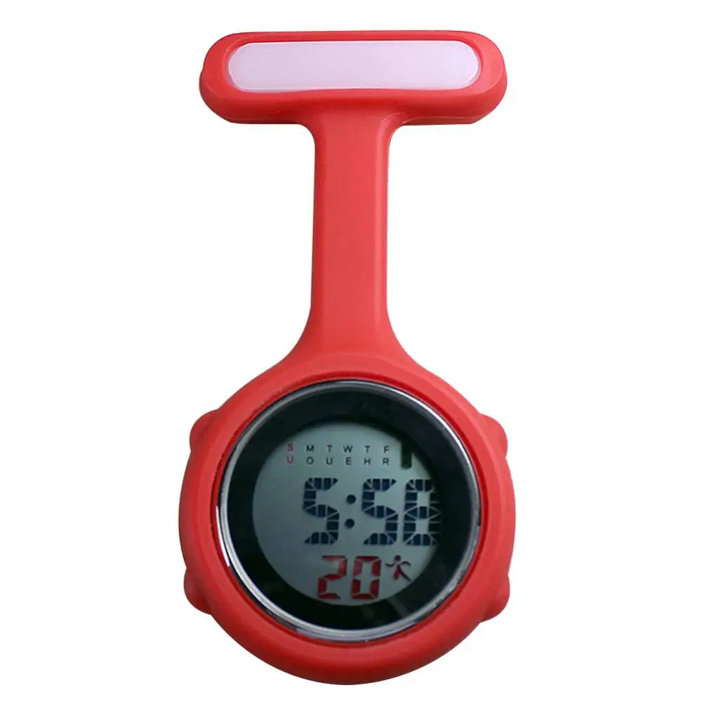 Women Silicone Round Waterproof Digital Dial Clip-On Nurse Fob Electric Battery Pocket Watch/Alarm-Date Display/Colors-Purple/Green/Blue/Yellow/Light Blue/Cyan/Pink/Orange/White/Red/Light Cyan/Purple-Red/Dark Blue