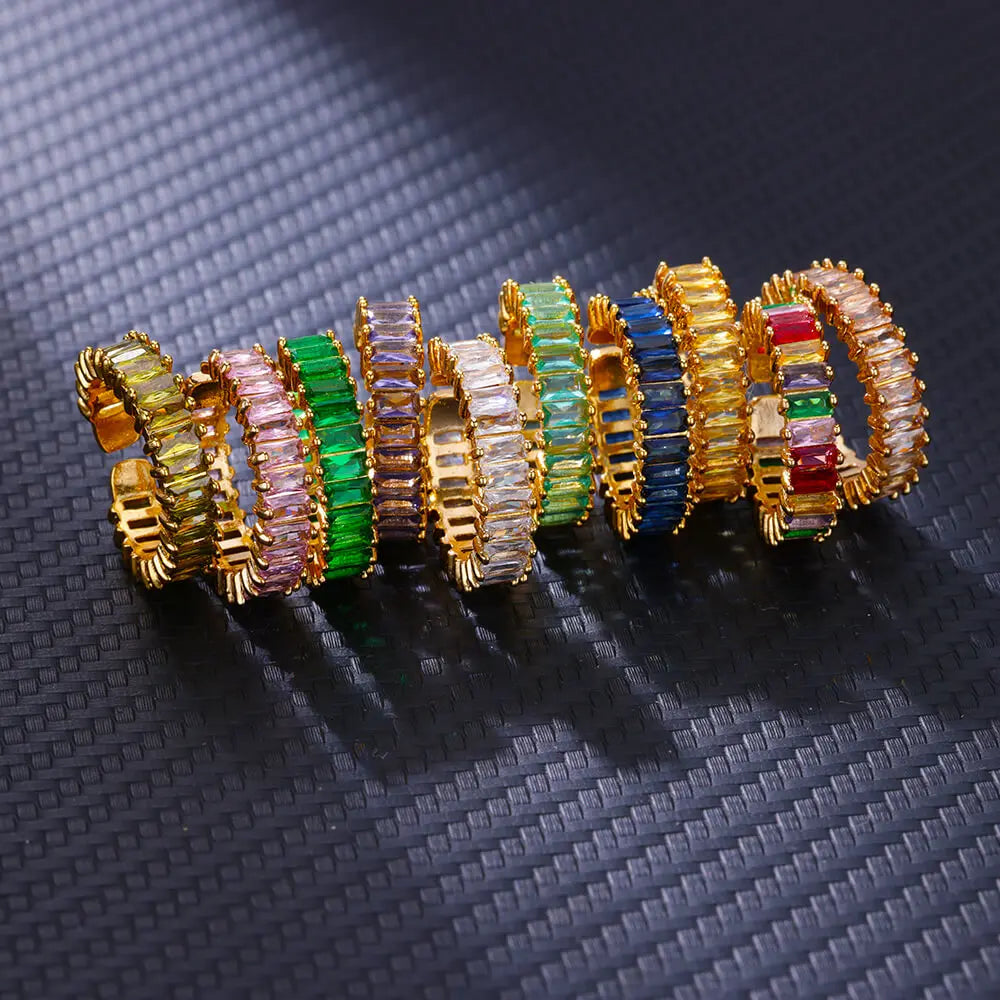 Colorful Square Zircon Anti-Acid-Alkali Stainless Steel Imitation Gold Mood Tracker Crystal Open Finger Rings/Colors-Geometric/Multicolor/Gold/Green/Red