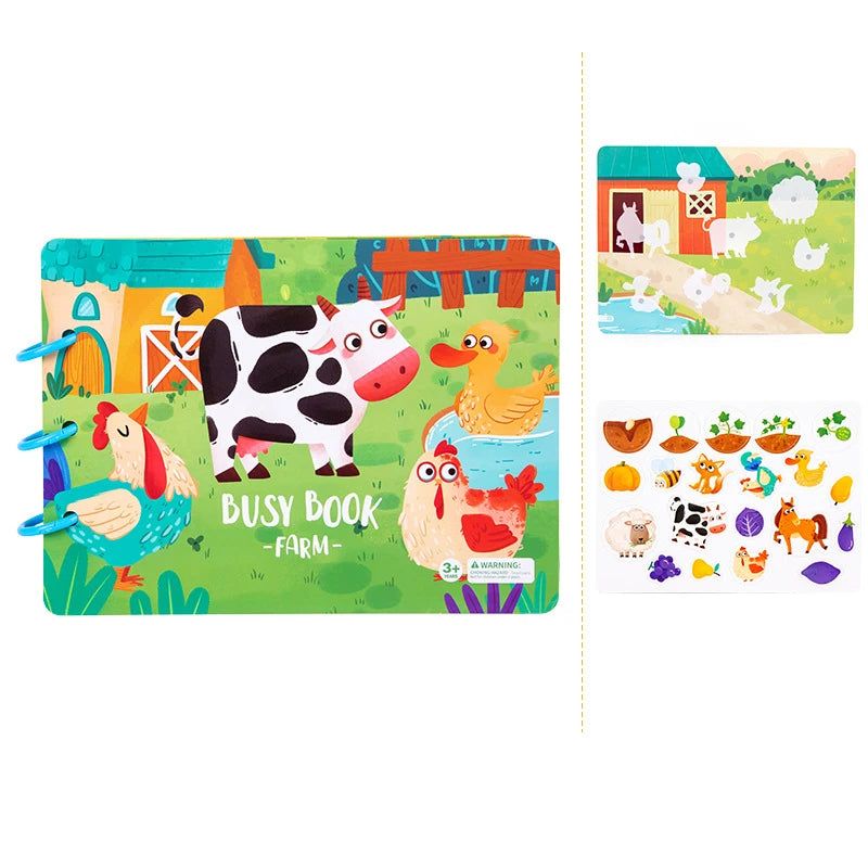 Child-Parent Hand-Painted 3 Plastic Rings Early Educational Stickers-Matching Game Cognition Cardboard Quiet Busy Books/Ages: Newborn-Preschoolers/Colors-Multicolor/Pink/Yellow/Animal