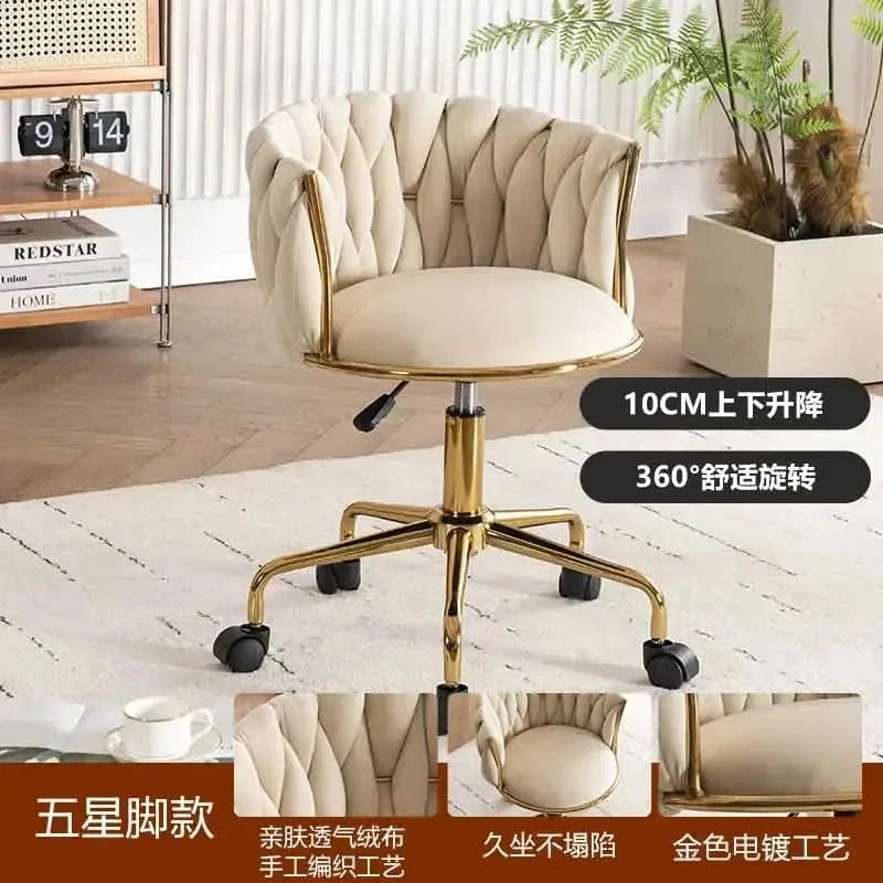 Upholstered Polyester Italian Style Ladies Bedroom Makeup Flannel Cushions Chairs w/ Steel Legs-4 Plastic Wheels/Colors-Beige/Pink/Blue/Black/Green/Gray