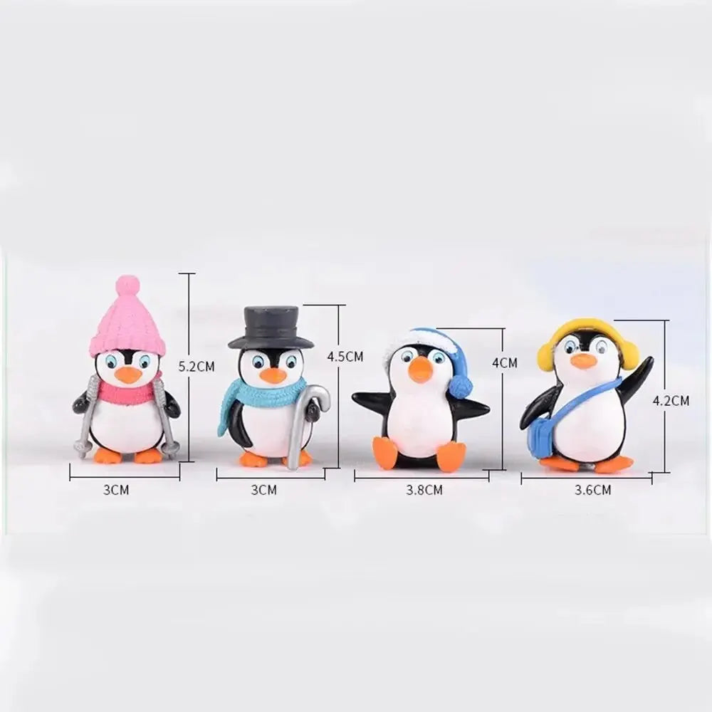 Modern 4 PCS Indoor Winter Wonderland Plastic Resin Body Black-White Cute Penguin Figurines Sets/Colors-Multicolor/Black/White/Pink/Yellow/Blue/Animals