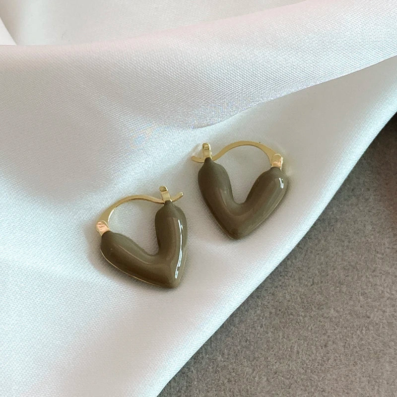 Women Imitation Red Wine Enamel Heart Shaped Tear Drop Gold Copper Earrings