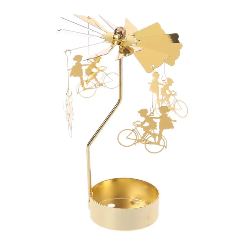 Gold Metal Rotating Fairies Flying Around Small Tealight Round Base Candleholders/No Candle/