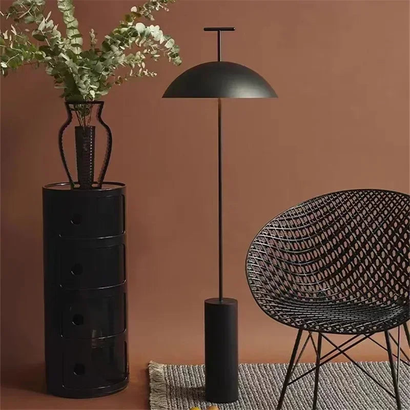 Scandinavia Corner ART DECO LED Mushroom Shaped Down Shade Iron Body Polished Chrome Round Cylindrical Floor Lamps/Colors-Red/Black/Silver