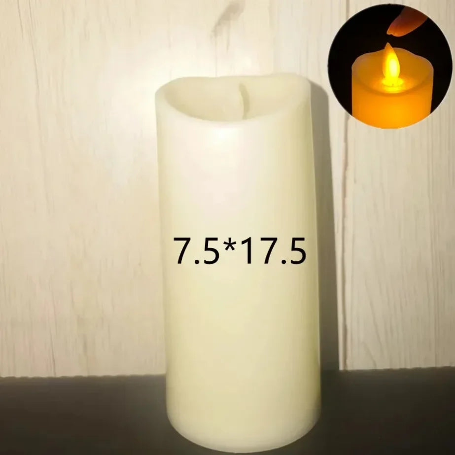 Realistic Round Plastic LED Electronic Flickering Flameless Candles/3-AAA battery/Battery Not Included/Colors-White/Black/Mini Candle-Ivory-White Button Batteries Not Included