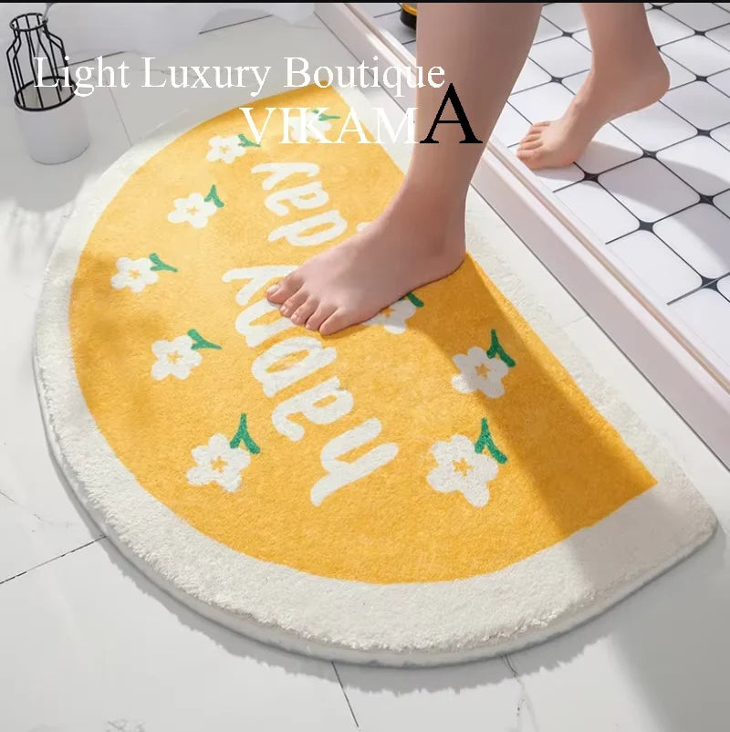 VIKAMA Indoor Hand-Machine Washable Half-Circle Anti-Slip Bottom Cute Cartoon Strawberry Imitation Cashmere Polyester Bathroom Mats / Colors-Pink/Animals/Floral/Dots/Brown/Yellow/Multicolor