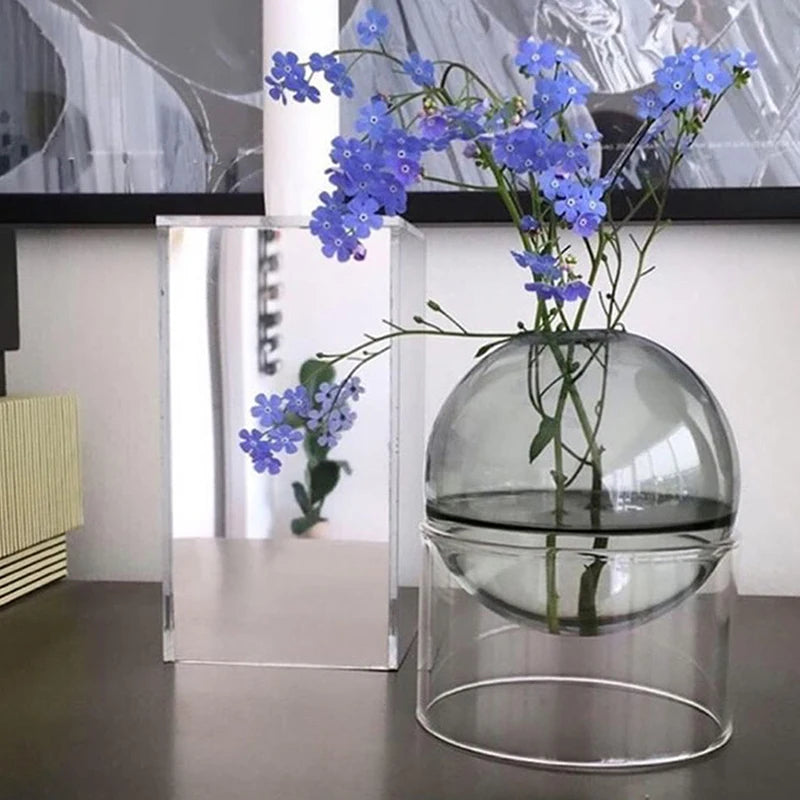 Mini Nordic Tabletop Borosilicate Glass Ecological Round Bottle Vases/Colors-White/Orange/Blue/Clear